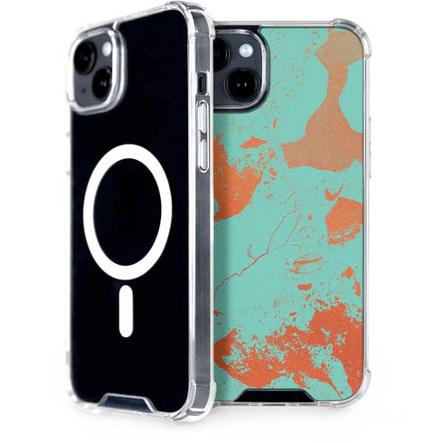 Turquoise and Orange Marble iPhone 15 Plus MagSafe Case