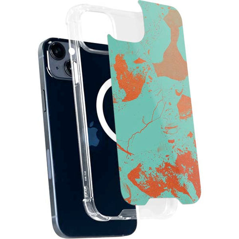 Turquoise and Orange Marble iPhone 15 Plus MagSafe Case