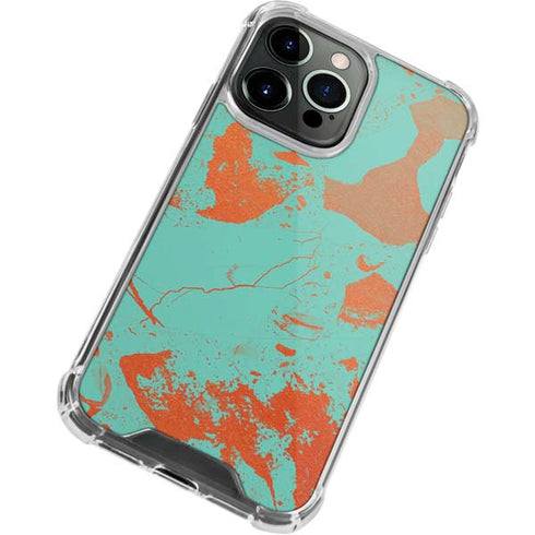 Turquoise and Orange Marble iPhone 14 Pro Clear Case