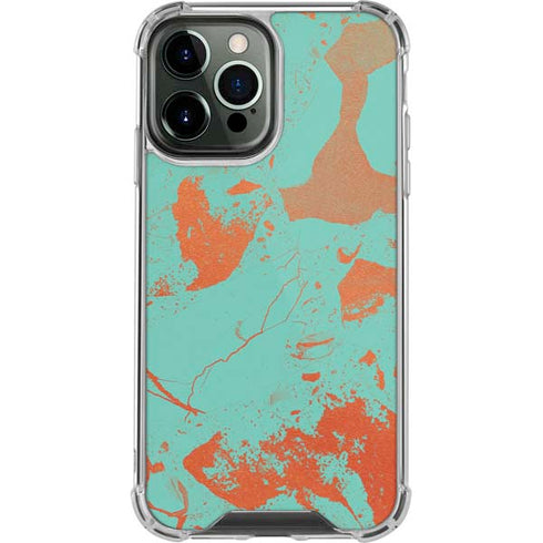 Turquoise and Orange Marble iPhone 14 Pro Max Clear Case