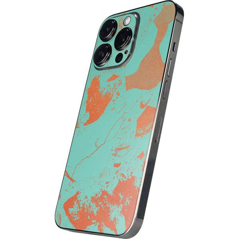 Turquoise and Orange Marble iPhone 14 Pro Max Skin