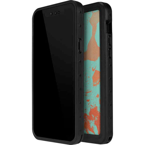 Turquoise and Orange Marble iPhone 14 Pro Max Waterproof Case
