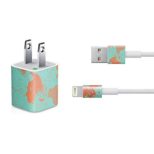 Turquoise and Orange Marble iPhone Charger (5W USB) Skin