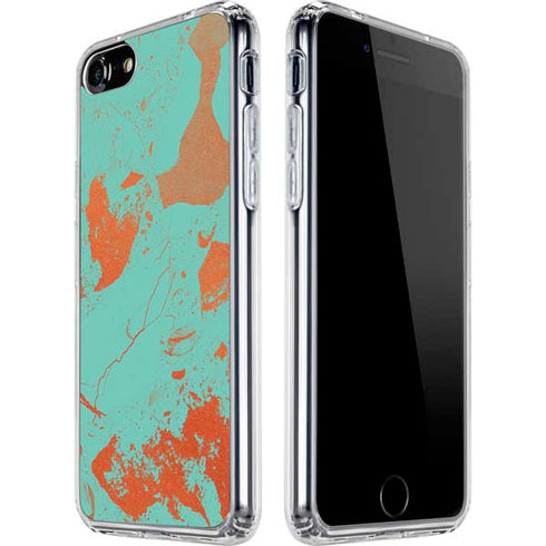 Turquoise and Orange Marble iPhone SE (2nd & 3rd Gen) Clear Case