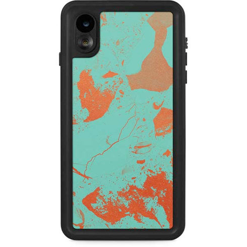 Turquoise and Orange Marble iPhone XR Waterproof Case