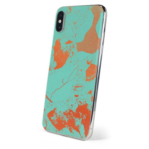 Turquoise and Orange Marble iPhone XS Skin
