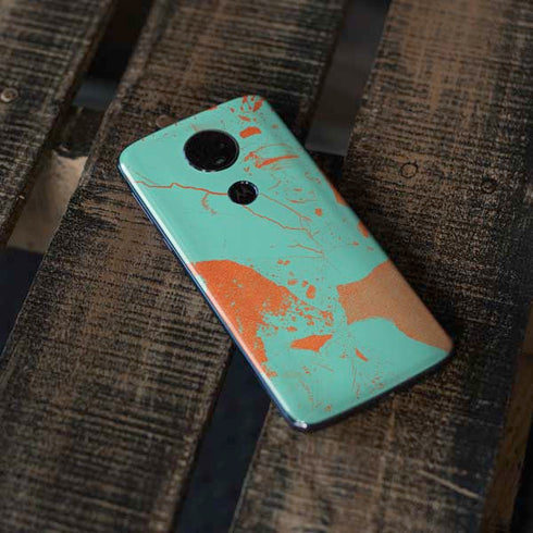 Turquoise and Orange Marble Moto E5 Plus Skin