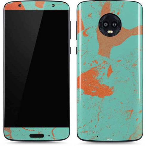 Turquoise and Orange Marble Moto G6 Skin