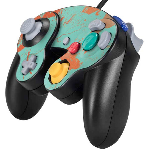 Turquoise and Orange Marble Nintendo GameCube Controller Skin
