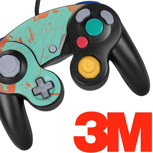 Turquoise and Orange Marble Nintendo GameCube Controller Skin