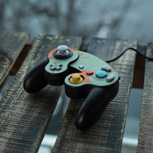 Turquoise and Orange Marble Nintendo GameCube Controller Skin