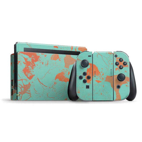 Turquoise and Orange Marble Nintendo Switch Bundle Skin