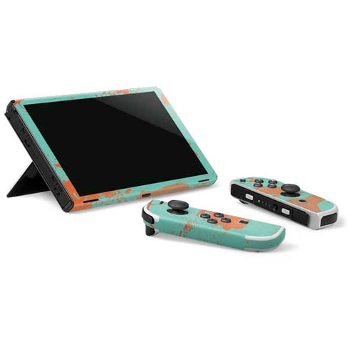 Turquoise and Orange Marble Nintendo Switch OLED (2021) Skin