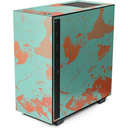 Turquoise and Orange Marble NZXT H510 Compact ATX Mid-Tower Case Skin