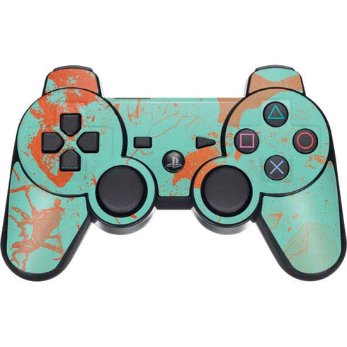 Turquoise and Orange Marble PS3 Dual Shock wireless controller Skin
