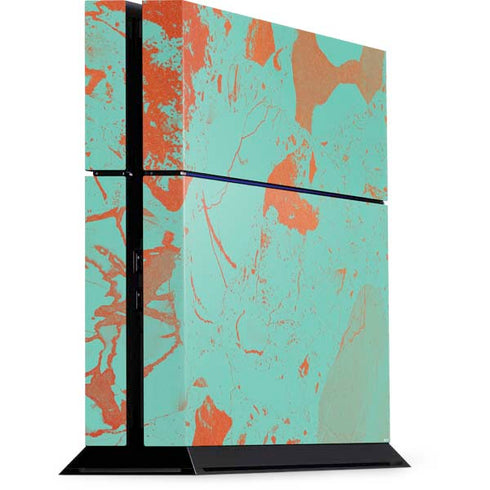 Turquoise and Orange Marble PS4 Console Skin