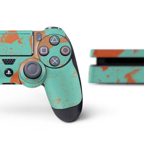 Turquoise and Orange Marble PS4 Slim Bundle Skin