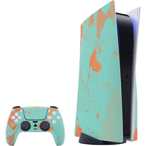 Turquoise and Orange Marble PS5 Bundle Skin