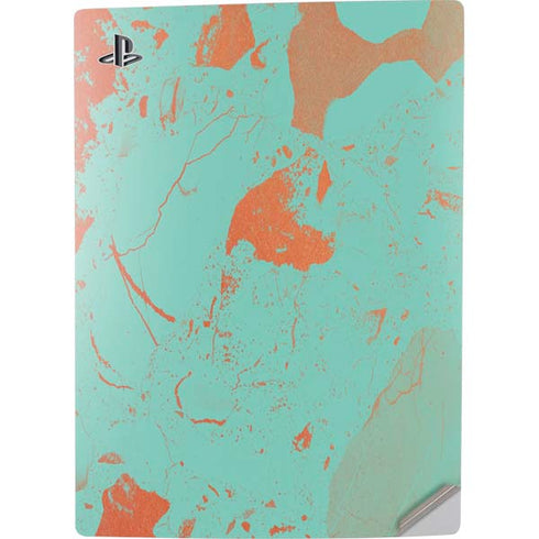 Turquoise and Orange Marble PS5 Digital Edition Console Skin