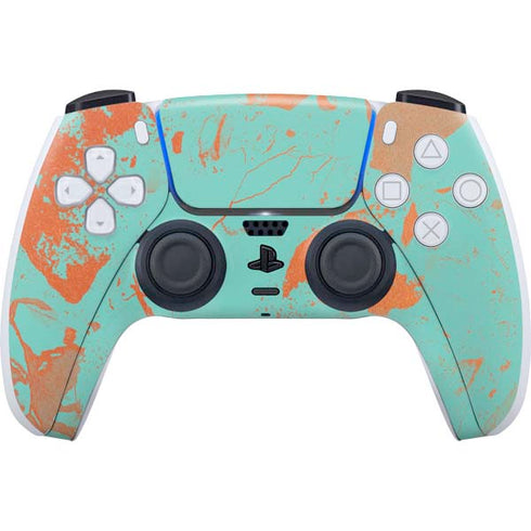 Turquoise and Orange Marble PS5 Controller Skin
