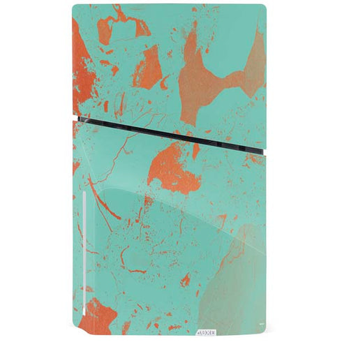 Turquoise and Orange Marble PS5 Slim Disk Bundle Skin