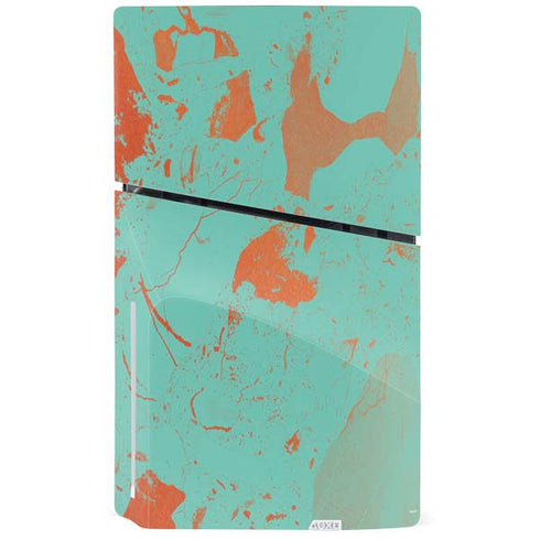 Turquoise and Orange Marble PS5 Slim Disk Console Skin