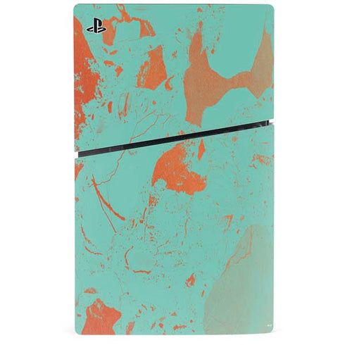 Turquoise and Orange Marble PS5 Slim Digital Edition Bundle Skin