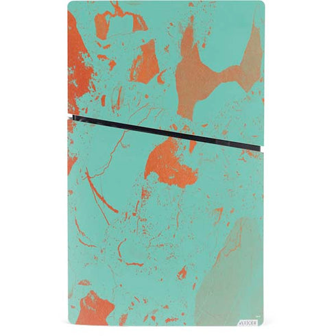 Turquoise and Orange Marble PS5 Slim Digital Edition Bundle Skin