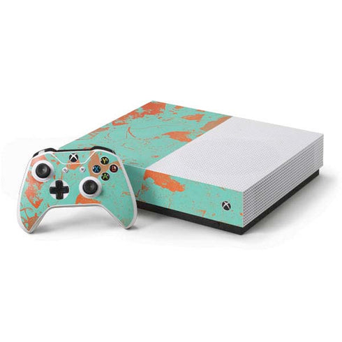 Turquoise and Orange Marble Xbox One S All-Digital Edition Bundle Skin