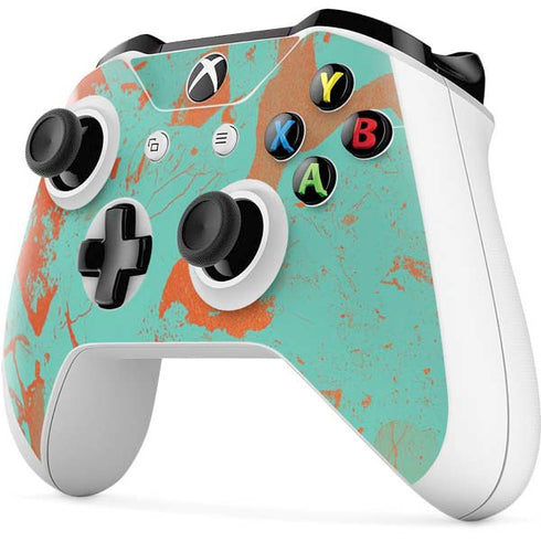Turquoise and Orange Marble Xbox One S Controller Skin