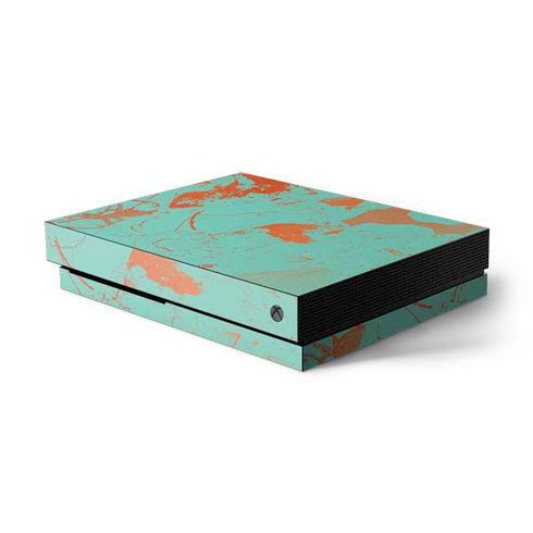 Turquoise and Orange Marble Xbox One X Console Skin