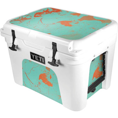 Turquoise and Orange Marble YETI Tundra 35 Hard Cooler Skin