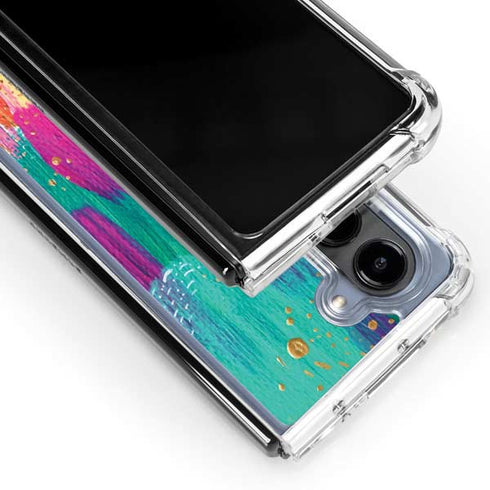 Turquoise Brush Stroke by Etta Vee Galaxy Z Fold5 5G Clear Case