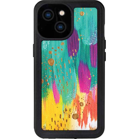 Turquoise Brush Stroke by Etta Vee iPhone 15 Waterproof Case