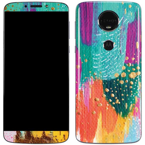 Etta Vee Turquoise Brush Stroke Moto E5 Plus Skin