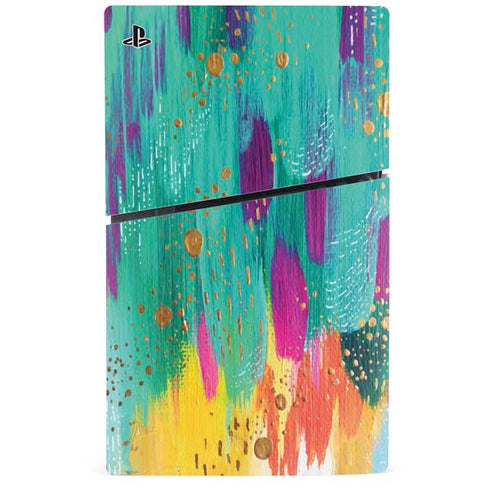 Turquoise Brush Stroke by Etta Vee PS5 Slim Digital Edition Bundle Skin