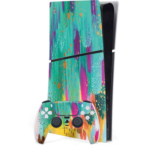 Turquoise Brush Stroke by Etta Vee PS5 Slim Digital Edition Console Skin