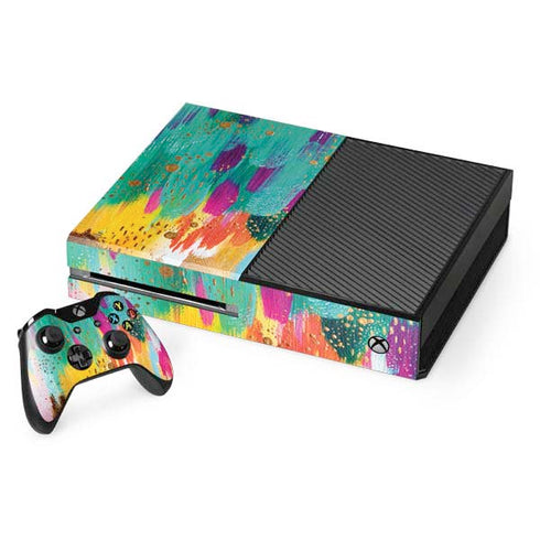 Etta Vee Turquoise Brush Stroke Xbox One Console and Controller Bundle Skin
