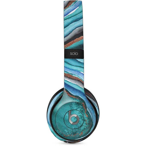Turquoise Watercolor Geode Beats Solo 2 Wired Skin