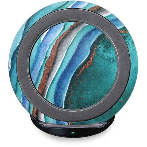 Turquoise Watercolor Geode Fast Charge Wireless Charging Stand Skin