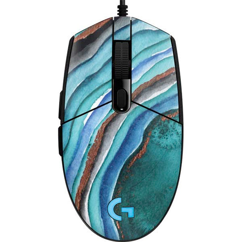 Turquoise Watercolor Geode G203 Prodigy RGB Wired Gaming Mouse Skin