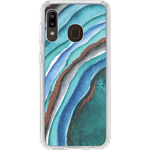 Turquoise Watercolor Geode Galaxy A20 Clear Case