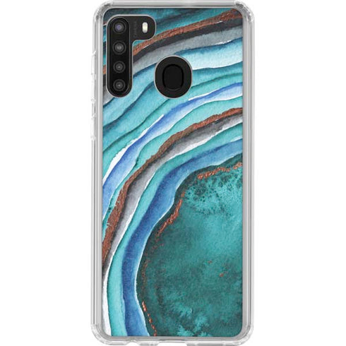Turquoise Watercolor Geode Galaxy A21 Clear Case