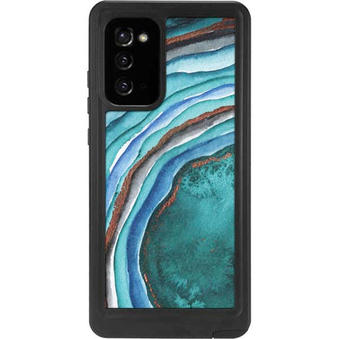 Turquoise Watercolor Geode Galaxy Note20 5G Waterproof Case