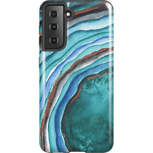 Turquoise Watercolor Geode Galaxy S21 5G Pro Case