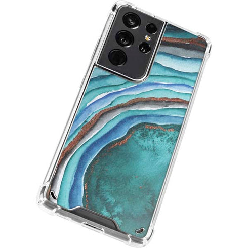 Turquoise Watercolor Geode Galaxy S21 Ultra 5G Clear Case