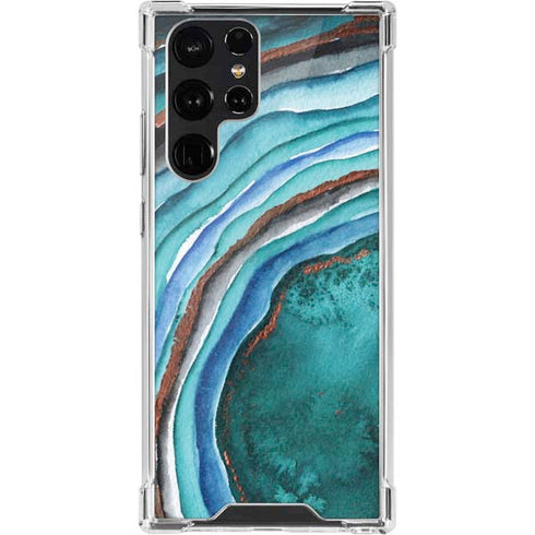 Turquoise Watercolor Geode Galaxy S22 Ultra Clear Case