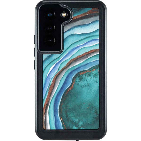 Turquoise Watercolor Geode Galaxy S23 Waterproof Case