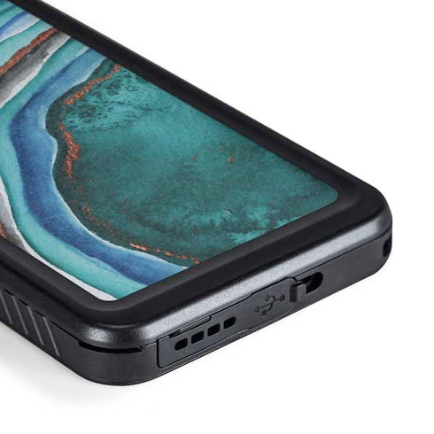 Turquoise Watercolor Geode Galaxy S23 Waterproof Case