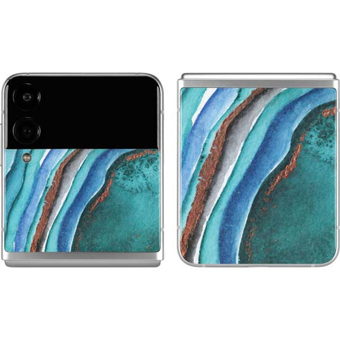 Turquoise Watercolor Geode Galaxy Z Flip4 5G Skin